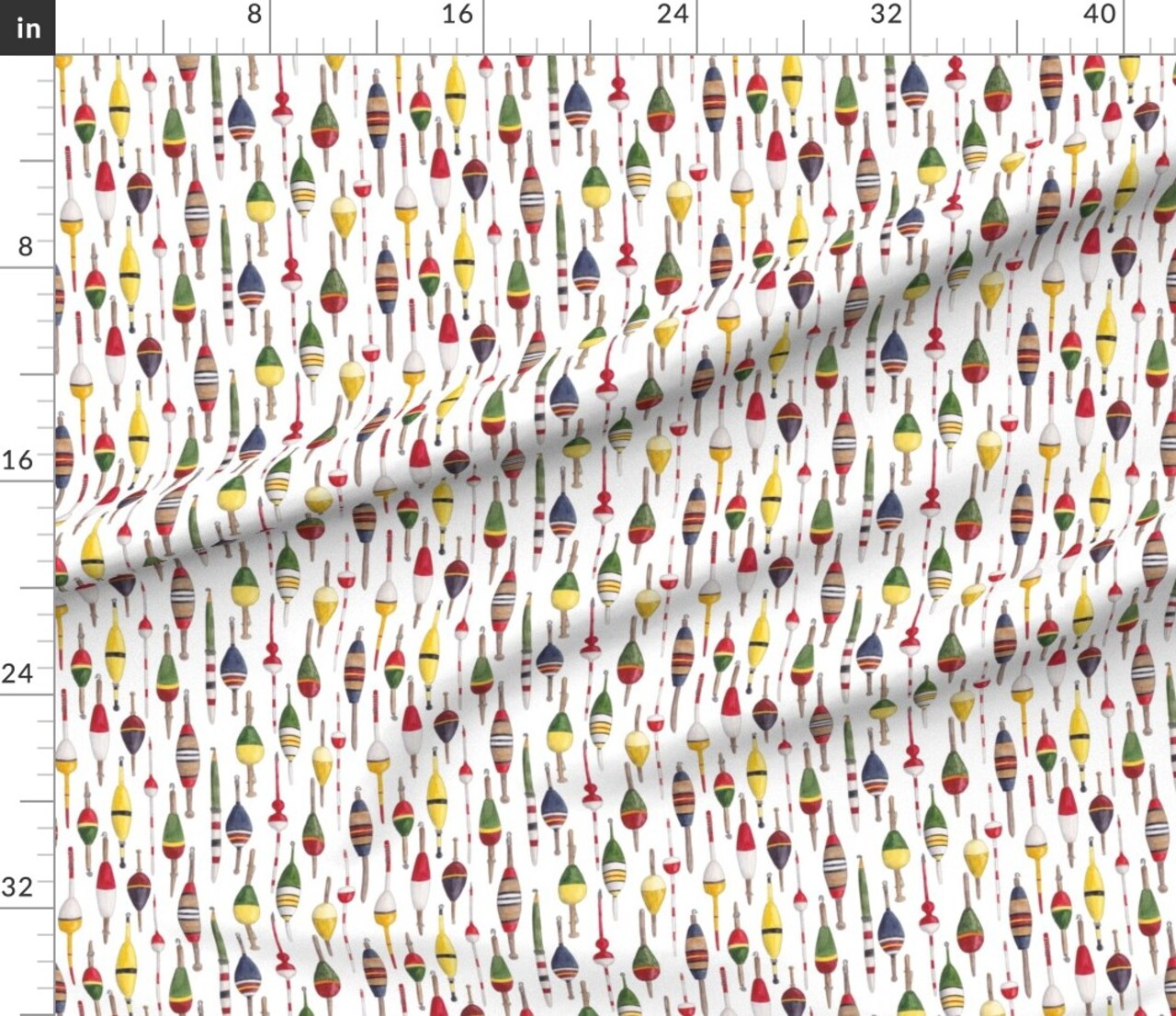 Various Fabrics by the Yard or Fat Quarter Fish Fishing Cork Multicolor Floats Fisherman Bobbers Tackle Vintage Lobster Markers Small Scale Cabin Custom Printed Fabric by Spoonflower